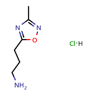Chemical structure of 3-(3-methyl-1,2,4-oxadiazol-5-yl)propan-1-amine hydrochloride , CAS 1251922-99-2, AChemBlock AD248810