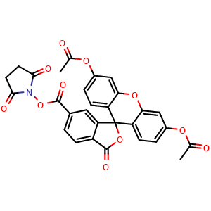 Chemical structure of 6-CFDA N-succinimidyl ester , CAS 150206-15-8, AChemBlock AD248823
