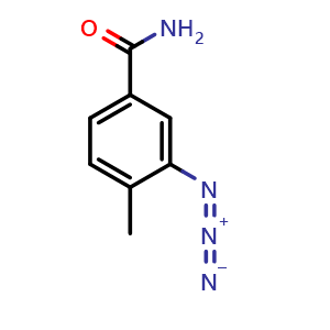 Chemical structure of 3-azido-4-methylbenzamide , CAS 2387497-66-5, AChemBlock AD248844
