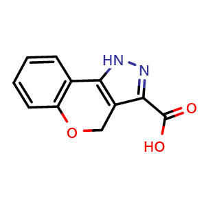 Chemical structure of 1,4-Dihydrochromeno[4,3-c]pyrazole-3-carboxylic acid , CAS 694507-52-3, AChemBlock AD248850
