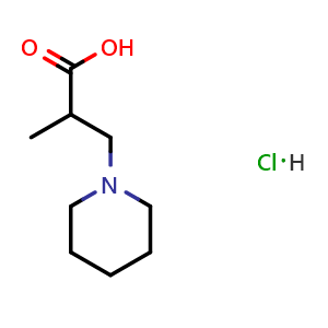 Chemical structure of 2-Methyl-3-piperidin-1-ylpropanoic acid hydrochloride , CAS 24007-12-3, AChemBlock AD248879