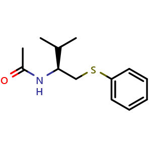 Chemical structure of N-[(1S)-2-Methyl-1-[(phenylthio)methyl]propyl]acetamide , CAS 2241516-20-9, AChemBlock AD248887