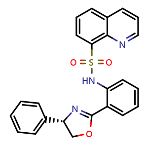 Chemical structure of (S)-N-(2-(4-phenyl-4,5-dihydrooxazol-2-yl)phenyl)quinoline-8-sulfonamide , CAS 2953418-34-1, AChemBlock AD248889