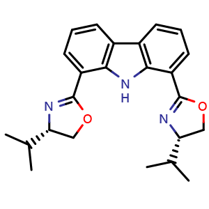 Chemical structure of 1,8-Bis((S)-4-isopropyl-4,5-dihydrooxazol-2-yl)-9H-carbazole , CAS 1820832-79-8, AChemBlock AD248892