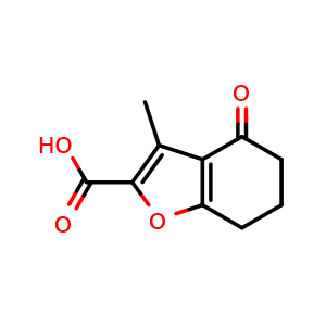Chemical structure of 3-methyl-4-oxo-4,5,6,7-tetrahydro-1-benzofuran-2-carboxylic acid , CAS 112579-43-8, AChemBlock AD248895