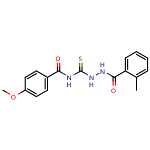 Chemical structure of 4-methoxy-N-{[2-(2-methylbenzoyl)hydrazino]carbonothioyl}benzamide , CAS 501106-32-7, AChemBlock AD248919