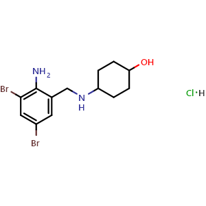 Chemical structure of 4-((2-amino-3,5-dibromobenzyl)amino)cyclohexan-1-ol hydrochloride , CAS 1146648-86-3, AChemBlock AD248925