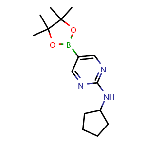 Chemical structure of N-cyclopentyl-5-(4,4,5,5-tetramethyl-1,3,2-dioxaborolan-2-yl)pyrimidin-2-amine , CAS 1202805-22-8, AChemBlock AD248930