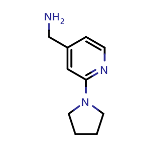 Chemical structure of [(2-pyrrolidin-1-ylpyridin-4-yl)methyl]amine , CAS 876316-38-0, AChemBlock AD248947