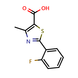 Chemical structure of 2-(2-fluorophenyl)-4-methyl-1,3-thiazole-5-carboxylic acid , CAS 879070-37-8, AChemBlock AD248957