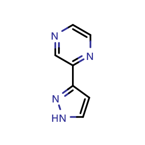 Chemical structure of 2-(1H-pyrazol-3-yl)pyrazine , CAS 111781-54-5, AChemBlock AD248960