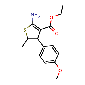 Chemical structure of Ethyl 2-amino-4-(4-methoxyphenyl)-5-methylthiophene-3-carboxylate , CAS 350989-93-4, AChemBlock AD248965