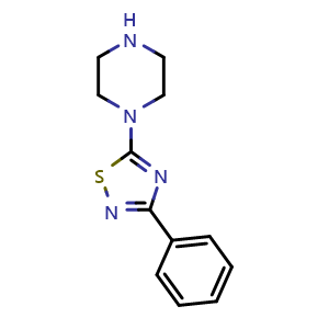 Chemical structure of 3-Phenyl-5-(piperazin-1-yl)-1,2,4-thiadiazole , CAS 306935-14-8, AChemBlock AD248968