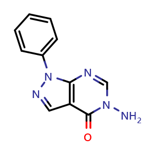 Chemical structure of 5-Amino-1-phenyl-1,5-dihydro-pyrazolo[3,4-d]pyrimidin-4-one , CAS 69923-95-1, AChemBlock AD249001