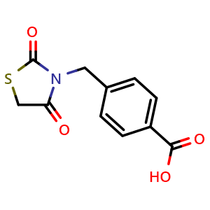 Chemical structure of 4-[(2,4-Dioxo-1,3-thiazolidin-3-yl)methyl]benzoic acid , CAS 721916-23-0, AChemBlock AD249009