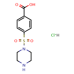 Chemical structure of 4-(Piperazin-1-ylsulfonyl)benzoic acid hydrochloride , CAS 1043554-68-2, AChemBlock AD249014