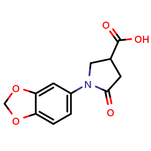 Chemical structure of 1-(1,3-Benzodioxol-5-yl)-5-oxopyrrolidine-3-carboxylic acid , CAS 133748-06-8, AChemBlock AD249016