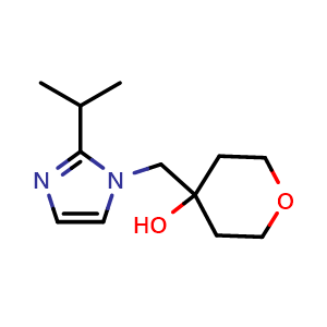Chemical structure of 4-{[2-(propan-2-yl)-1H-imidazol-1-yl]methyl}oxan-4-ol , CAS 2168160-63-0, AChemBlock AD249075