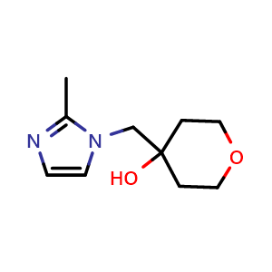 Chemical structure of 4-[(2-methyl-1H-imidazol-1-yl)methyl]oxan-4-ol , CAS 2168486-74-4, AChemBlock AD249076