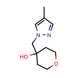 Chemical structure of 4-[(4-methyl-1H-pyrazol-1-yl)methyl]oxan-4-ol , CAS 2168051-14-5, AChemBlock AD249078