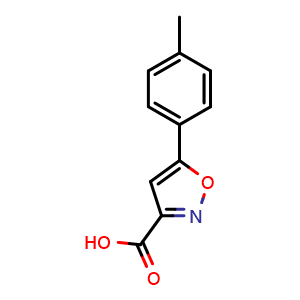 Chemical structure of 5-(4-methylphenyl)isoxazole-3-carboxylic acid , CAS 76422-61-2, AChemBlock AD249099