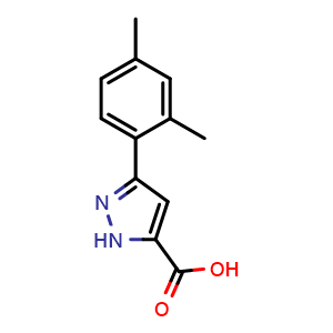 Chemical structure of 3-(2,4-Dimethylphenyl)-1H-pyrazole-5-carboxylic acid , CAS 113342-33-9, AChemBlock AD249111