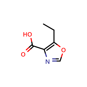Chemical structure of 5-ethyl-1,3-oxazole-4-carboxylic acid , CAS 898227-93-5, AChemBlock AD249113