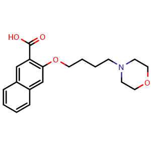 Chemical structure of 3-[4-(morpholin-4-yl)butoxy]naphthalene-2-carboxylic acid , CAS 2411005-33-7, AChemBlock AD249150