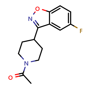 Chemical structure of 1-(4-(5-fluorobenzo[d]isoxazol-3-yl)piperidin-1-yl)ethan-1-one , CAS 84163-10-0, AChemBlock AD249159