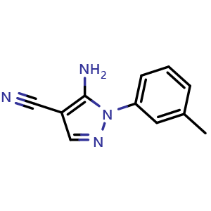 Chemical structure of 5-amino-1-(3-methylphenyl)-1H-pyrazole-4-carbonitrile , CAS 175135-59-8, AChemBlock AD249176