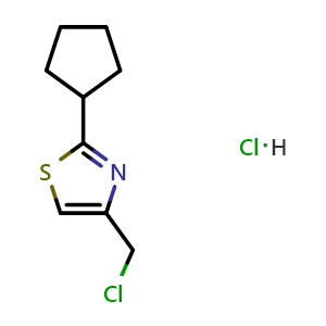 Chemical structure of 4-(chloromethyl)-2-cyclopentyl-1,3-thiazole hydrochloride , CAS 165316-17-6, AChemBlock AD249177