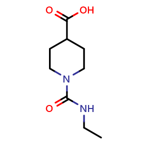 Chemical structure of 1-(ethylcarbamoyl)piperidine-4-carboxylic acid , CAS 923177-00-8, AChemBlock AD249191