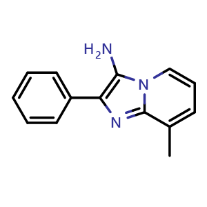Chemical structure of 8-methyl-2-phenylimidazo[1,2-{a}]pyridin-3-amine , CAS 850020-93-8, AChemBlock AD249210