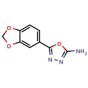Chemical structure of 5-(1,3-benzodioxol-5-yl)-1,3,4-oxadiazol-2-amine , CAS 80987-71-9, AChemBlock AD249243