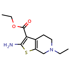 Chemical structure of ethyl 2-amino-6-ethyl-4,5,6,7-tetrahydrothieno[2,3-c]pyridine-3-carboxylate , CAS 281656-91-5, AChemBlock AD249244