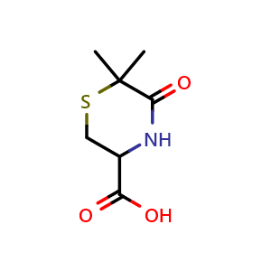 Chemical structure of 6,6-Dimethyl-5-oxothiomorpholine-3-carboxylic acid , CAS 14226-94-9, AChemBlock AD249249