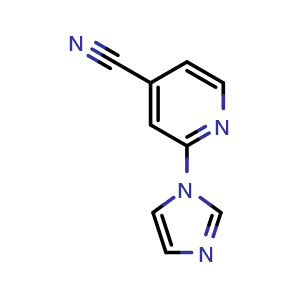 Chemical structure of 2-(1H-imidazol-1-yl)pyridine-4-carbonitrile , CAS 158020-84-9, AChemBlock AD249253