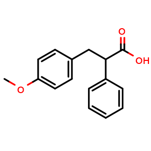 Chemical structure of 3-(4-methoxyphenyl)-2-phenylpropanoic acid , CAS 4314-68-5, AChemBlock AD249258