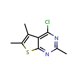 Chemical structure of 4-chloro-2,5,6-trimethylthieno[2,3-d]pyrimidine , CAS 83548-58-7, AChemBlock AD249261