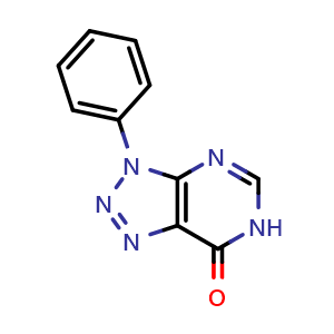 Chemical structure of 3-phenyl-3,6-dihydro-7H-[1,2,3]triazolo[4,5-d]pyrimidin-7-one , CAS 114306-16-0, AChemBlock AD249307