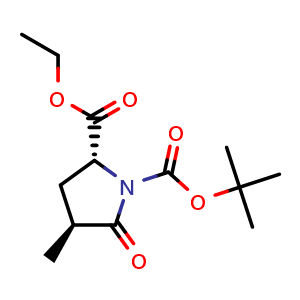 Chemical structure of (2R,4S)-1-tert-butyl 2-ethyl 4-methyl-5-oxopyrrolidine-1,2-dicarboxylate , AChemBlock AD249337