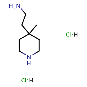 Chemical structure of 2-(4-methylpiperidin-4-yl)ethanamine dihydrochloride , CAS 2287298-91-1, AChemBlock AD249341