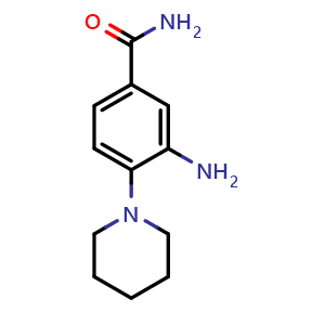 Chemical structure of 3-amino-4-(piperidin-1-yl)benzamide , CAS 31642-95-2, AChemBlock AD249344