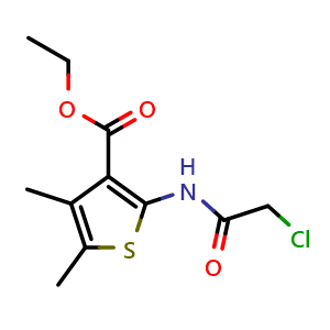 Chemical structure of ethyl 2-(2-chloroacetamido)-4,5-dimethylthiophene-3-carboxylate , CAS 60442-34-4, AChemBlock AD249349