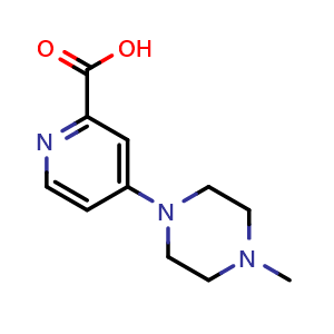 Chemical structure of 4-(4-methylpiperazin-1-yl)pyridine-2-carboxylic acid , CAS 914637-18-6, AChemBlock AD249355
