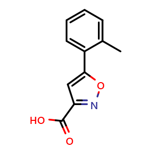 Chemical structure of 5-(2-methylphenyl)isoxazole-3-carboxylic acid , CAS 668970-80-7, AChemBlock AD249356