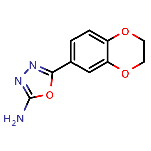 Chemical structure of 5-(2,3-dihydro-1,4-benzodioxin-6-yl)-1,3,4-oxadiazol-2-amine , CAS 1039933-90-8, AChemBlock AD249373