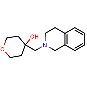 Chemical structure of 4-[(1,2,3,4-tetrahydroisoquinolin-2-yl)methyl]oxan-4-ol , CAS 2107933-33-3, AChemBlock AD249391
