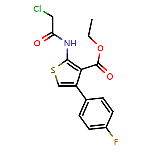 Chemical structure of ethyl 2-(2-chloroacetamido)-4-(4-fluorophenyl)thiophene-3-carboxylate , CAS 306280-84-2, AChemBlock AD249412