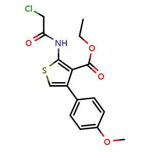 Chemical structure of ethyl 2-(2-chloroacetamido)-4-(4-methoxyphenyl)thiophene-3-carboxylate , CAS 356568-71-3, AChemBlock AD249414
